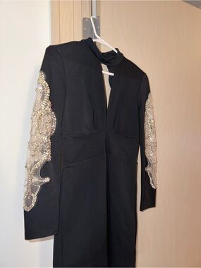 Bebe Black Embellished Sleeve Cocktail Dress